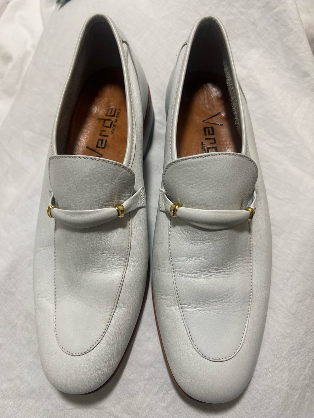 Verde Made in Italy Stone Grey Leather Loafers Gold Hardware